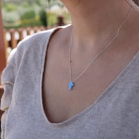 Image 4 of Handmade Blue Created Opal Cross Dainty Pendant with 925 Sterling Silver Chain 16+2 inches
