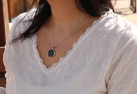 Image 2 of Sterling Silver 925 Round Black Flat Onyx 20mm Handmade Pendant Necklace 16+2'' Chain