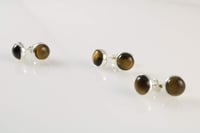 Image 5 of Handmade Sterling Silver 925 Round Brown Natural Tiger Eye 9mm Stone Stud Earrings for Women