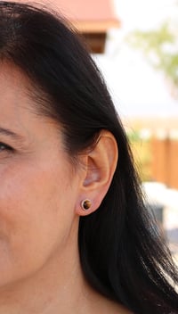 Image 3 of Handmade Sterling Silver 925 Round Brown Natural Tiger Eye 9mm Stone Stud Earrings for Women