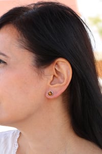 Image 4 of Handmade Sterling Silver 925 Round Brown Natural Tiger Eye 9mm Stone Stud Earrings for Women