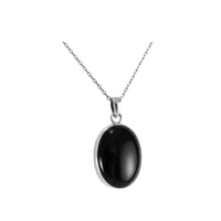 Image 1 of Handmade Sterling Silver 925 Oval Black Onyx 15x20mm Stone Small Pendant Necklace 18+2 inches Chain
