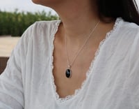 Image 3 of Handmade Sterling Silver 925 Oval Black Onyx 15x20mm Stone Small Pendant Necklace 18+2 inches Chain