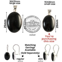 Image 5 of Handmade Sterling Silver 925 Oval Black Onyx 15x20mm Stone Small Pendant Necklace 18+2 inches Chain