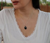 Image 2 of Sterling Silver 925 Oval Black Onyx 15x20mm Stone Small Handmade Pendant Necklace 16+2 inches Chain