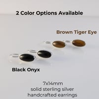 Image 5 of Handmade Oval Black Onyx 7x14mm Drop Dangle Earrings I Sterling Silver 925 Onyx Earrings for Women