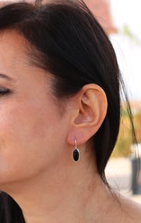 Image 4 of Handmade Oval Black Onyx 7x14mm Drop Dangle Earrings I Sterling Silver 925 Onyx Earrings for Women