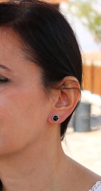 Image 2 of Handmade Round Black Onyx Stone 9mm Stud Earrings I Sterling Silver 925 Onyx Earrings for Women Men