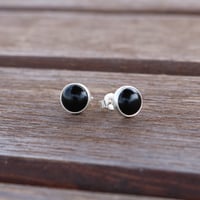 Image 5 of Handmade Round Black Onyx Stone 9mm Stud Earrings I Sterling Silver 925 Onyx Earrings for Women Men