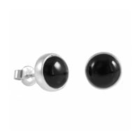 Image 1 of Handmade Round Black Onyx Stone 9mm Stud Earrings I Sterling Silver 925 Onyx Earrings for Women Men