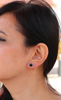 Image 3 of Handmade Round Black Onyx Stone 9mm Stud Earrings I Sterling Silver 925 Onyx Earrings for Women Men