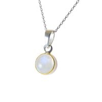 Image 1 of Tiny Natural Moonstone 11mm Round Silver Mini Pendant 16+2 inches Chain 