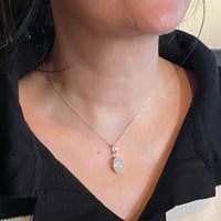 Image 3 of Handmade Tiny Natural Oval Moonstone 11x15mm Silver Mini Pendant Necklace 16+2 inches Chain
