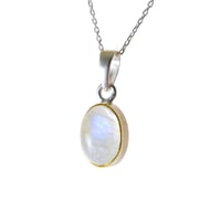 Image 1 of Handmade Tiny Natural Oval Moonstone 11x15mm Silver Mini Pendant Necklace 16+2 inches Chain