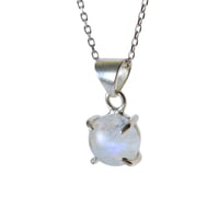 Image 1 of Handmade Dainty Genuine Moonstone 10mm Round 4 Prong Silver Delicate Pendant 18+2 inches Chain 