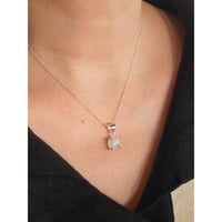 Image 2 of Handmade Dainty Genuine Moonstone 10mm Round 4 Prong Silver Delicate Pendant 18+2 inches Chain 