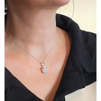 Image 4 of Echmeck Handmade Mini Silver Oval Moonstone 10x14mm Stone 4 Prong Cute Pendant Necklace 18+2 inches 
