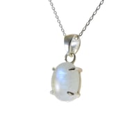 Image 1 of Echmeck Handmade Mini Silver Oval Moonstone 10x14mm Stone 4 Prong Cute Pendant Necklace 18+2 inches 
