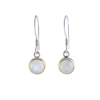 Image 1 of Echmeck Handmade Silver Tiny Round Natural Moonstone 9mm Drop Dangle Hook Earrings for Women 