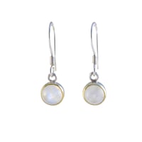 Image 1 of Echmeck Handmade Silver Tiny Round Natural Moonstone 9mm Drop Dangle Hook Earrings for Women