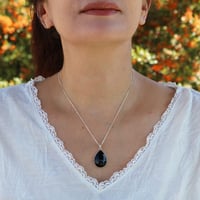 Image 4 of Echmeck Handmade Sterling Silver 925 Black Onyx Teardrop Pear-Shaped 18x25mm Pendant Necklace 18+2''