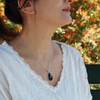 Image 2 of Echmeck Handmade Sterling Silver 925 Black Onyx Teardrop Pear-Shaped 18x25mm Pendant Necklace 18+2''