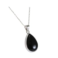 Image 1 of Echmeck Handmade Sterling Silver 925 Black Onyx Teardrop Pear-Shaped 18x25mm Pendant Necklace 18+2''