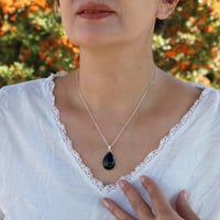 Image 5 of Echmeck Handmade Sterling Silver 925 Black Onyx Teardrop Pear-Shaped 18x25mm Pendant Necklace 18+2''
