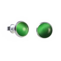 Image 1 of Round Green 8.7mm Stone Small Silver Stud Earrings | Simple Dainty Green Earrings for Women & Girls