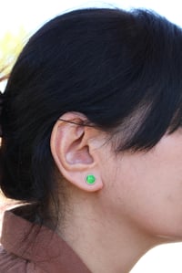 Image 3 of Round Green 8.7mm Stone Small Silver Stud Earrings | Simple Dainty Green Earrings for Women & Girls