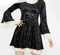 Image 1 of black velvet cream chiffon nuns dress