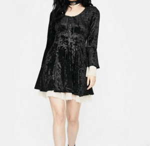 Image of black velvet cream chiffon nuns dress