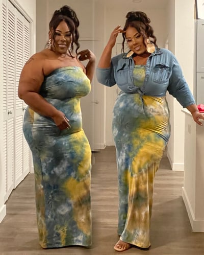 Image of 3PACK PLUS SIZE BLUE MIX TYE DYE HALTER MAXI DRESS