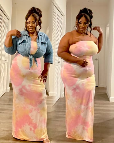 Image of 3PACK PLUS SIZE PINK MIX TYE DYE HALTER MAXI DRESS