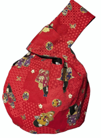 Image 1 of Japanese Kokeshi Dolls and Kimono Knot Bag 