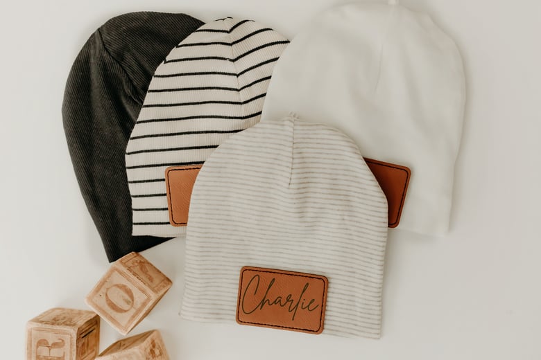 Image of Personalized Leather Patch Beanie