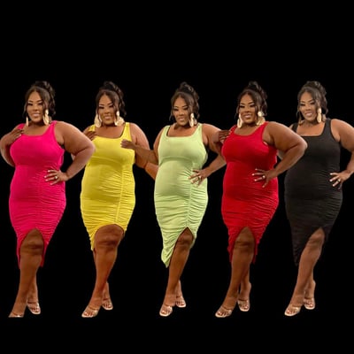 Image of 3PACK PLUS SIZE RUCHED SIDE PEEP SIDE BODYCON DRESS