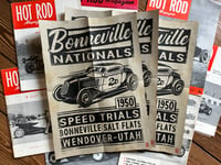 Image 1 of Bonneville Nationals aged Linocut Print (Black ink on grey paper edition) FREE SHIPPING