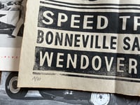 Image 4 of Bonneville Nationals aged Linocut Print (Black ink on grey paper edition) FREE SHIPPING