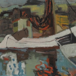 Image of Swedish, 20th C., Oil Painting, 'Fishing Harbour' JOHN BÖRÉN 1903 - 1983