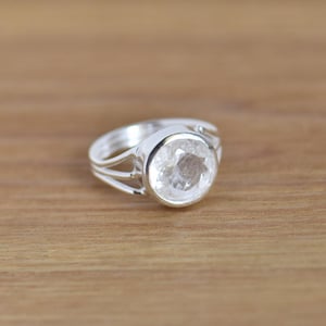 Image of Dragon Claws x Himalaya 'Herkimer' Diamond Quartz round cut silver ring