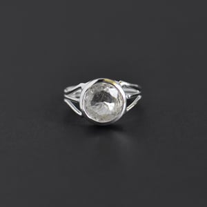 Image of Dragon Claws x Himalaya 'Herkimer' Diamond Quartz round cut silver ring