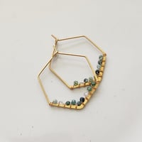 Image 1 of Moss Agate Hexagon Hoops