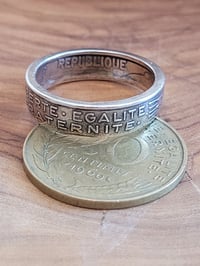 Image 2 of Bague pièce monnaie 20 centimes de franc plaqué argent vieilli " liberté égalité fraternité " 