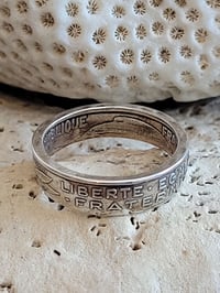 Image 3 of Bague pièce monnaie 20 centimes de franc plaqué argent vieilli " liberté égalité fraternité " 