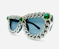Image 1 of Silver Embellished Oval Sunglasses 