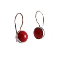 Image 1 of Handmade Round Natural Coral 9mm Drop Dangle Earrings | 925 Sterling Silver Red Hook Earrings Women