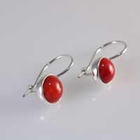 Image 3 of Handmade Round Natural Coral 9mm Drop Dangle Earrings | 925 Sterling Silver Red Hook Earrings Women