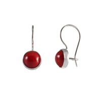 Image 2 of Handmade Round Natural Coral 9mm Drop Dangle Earrings | 925 Sterling Silver Red Hook Earrings Women