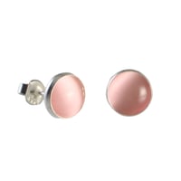 Image 1 of Pink Round Stone 8.7mm Small Silver Stud Earrings for Women Girls Ideal for Everyday Wear